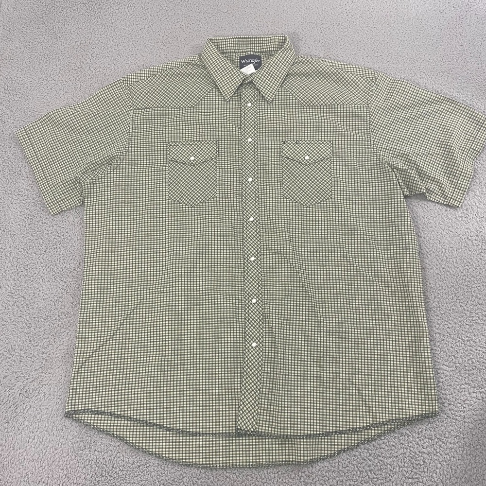 Wrangler Pearl Snap Shirt Men 3XL Green Plaid‎ Western Ranch Short Sleeve